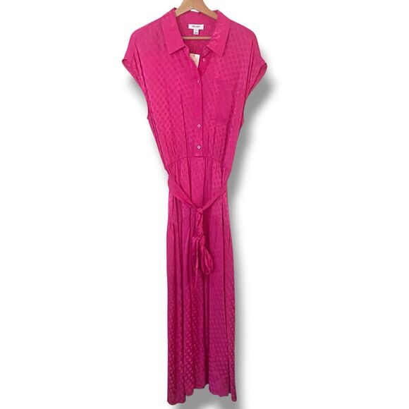 NWT On 34th Women's Tonal Pink Dot Jacquard Cap Sleeve Midi Shirtdress Macy's - Picture 2 of 9